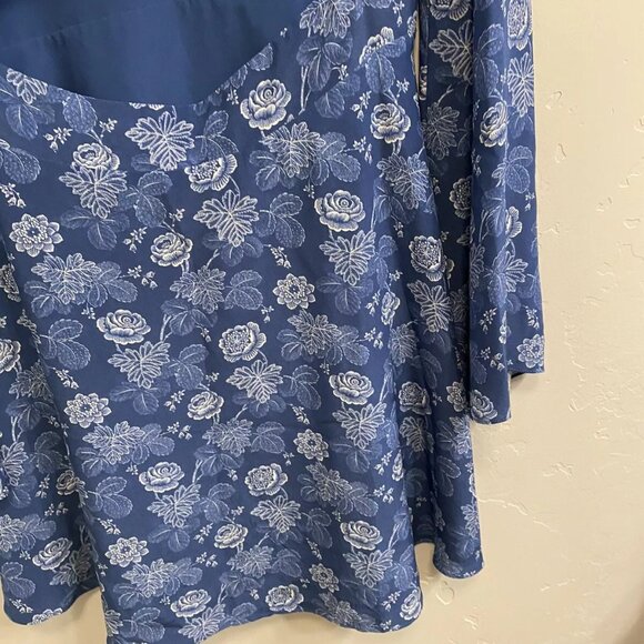 Intermix Women’s Size Large Blue Sonya 100% Silk Floral Back-Cutout Dress - Picture 9 of 11